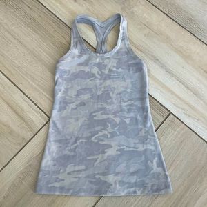 Lululemon White Camouflage Razorback Fitted Tank Top
